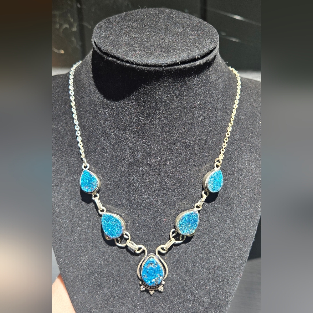 HOST PICK 🎉🎊 Drutzy Blue Titanium Sterling Statement Necklace 18" - Picture 5 of 8